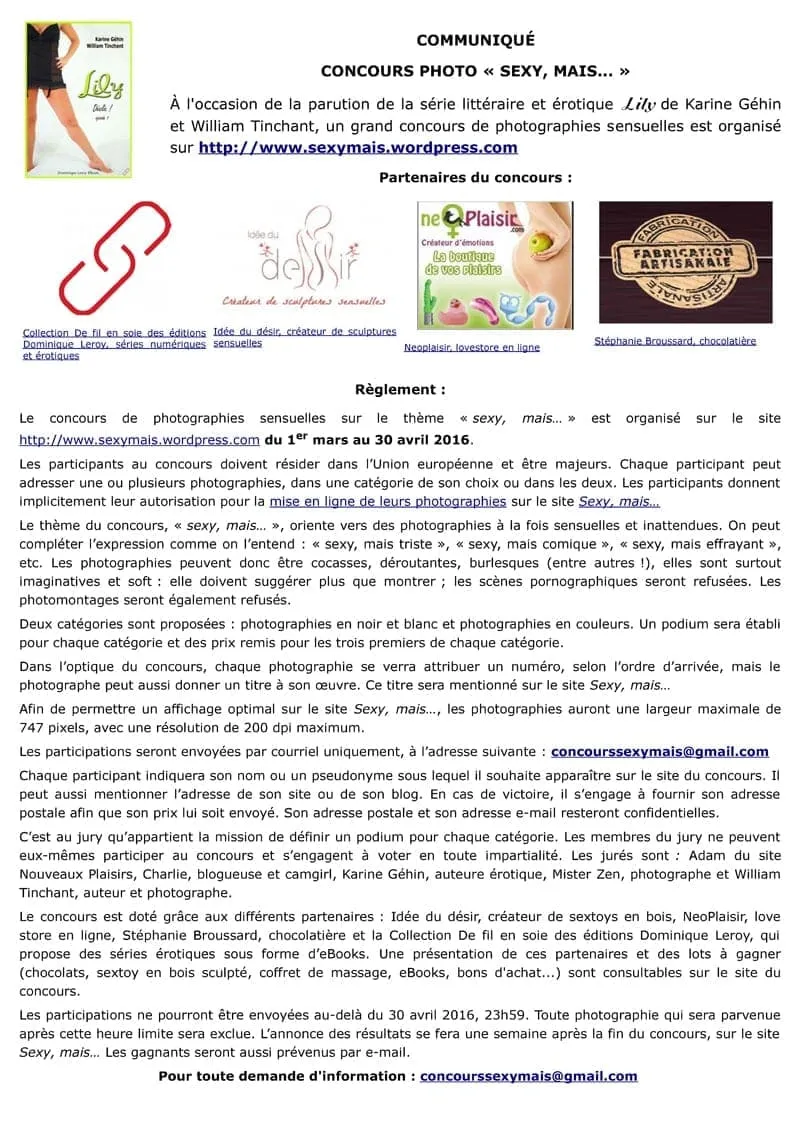 Affiche officielle et communiqué détaillant le règlement du concours photo Sexy mais...