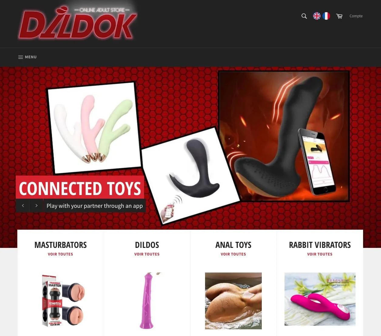 Capture d'écran de la marketplace Dildok.com proposant des sextoys low cost