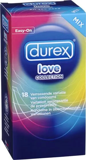 Préservatifs du coffret Durex Love Collection étalés