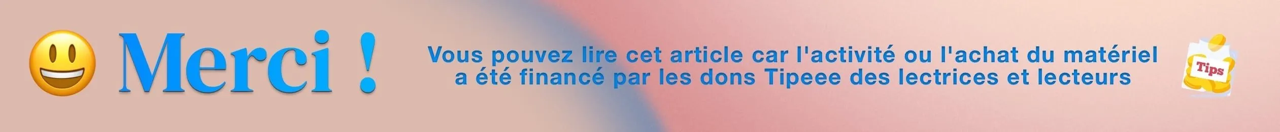 Bannière de remerciement Tipeee pour le soutien aux recherches de Nouveaux Plaisirs