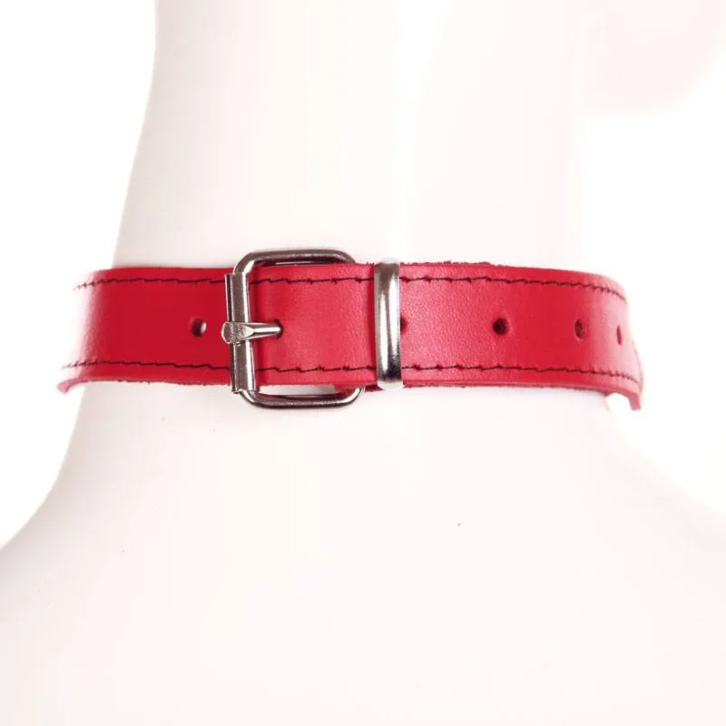 Collier de soumise rouge Dèmonia avec anneau métallique