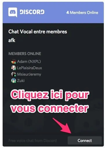Widget de connexion au serveur Discord sur le site