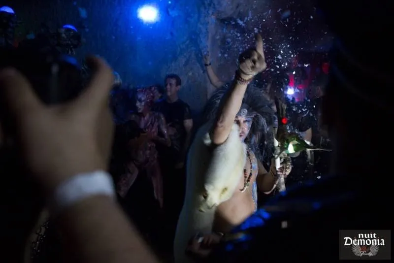 Foule dansant sur un dance-floor techno à la Nuit Dèmonia