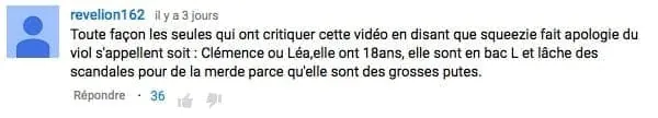 Capture d'écran d'un commentaire YouTube banalisant l'agression sexuelle