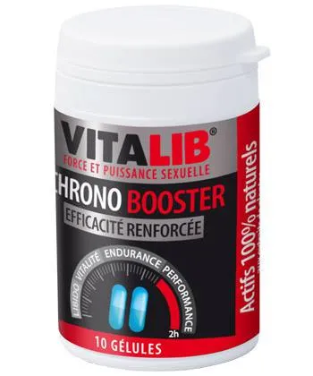 Gélules bleues du stimulant Vitalib dans leur boîte